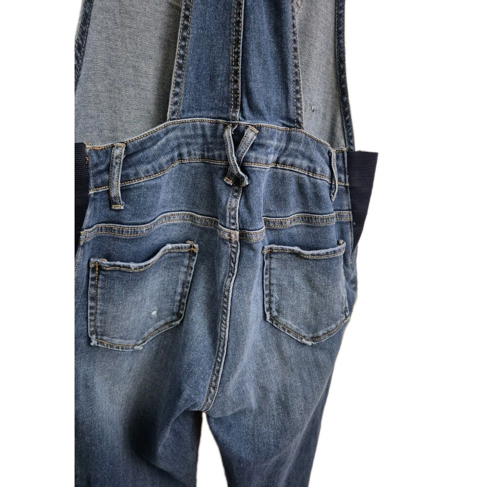 Maternity Indigo Blue Women’s M Denim Overalls Blue Stretch Distressed Pockets - Picture 6 of 8